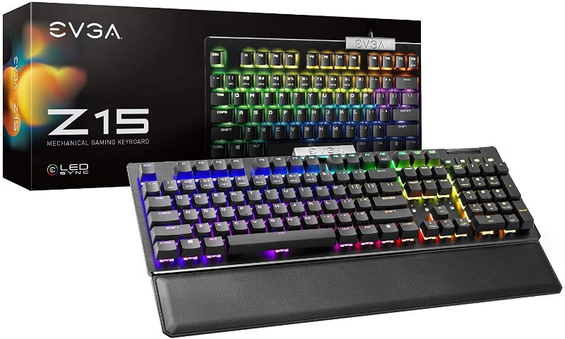 Photo 1 of EVGA Z15 RGB Gaming Keyboard, RGB Backlit LED, Hotswappable Mechanical Kailh Speed Silver Switches (Linear), 821-W1-15US-KR
