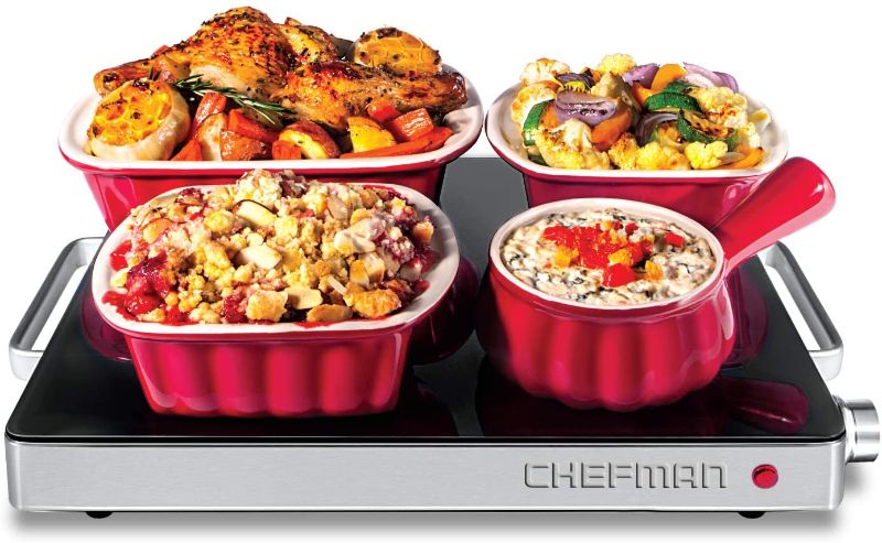 Photo 1 of Chefman Compact Glasstop Warming Tray with Adjustable Temperature Control Perfect for Buffets, Restaurants, Parties, Events, Home Dinners and Travel, Mini 15x12 Inch Surface, Keeps Food Hot, Black