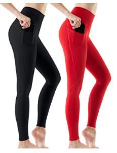 Photo 1 of ATHLIO  2  Pack High Waist Yoga Pants with Pockets, Tummy Control Workout Leggings, Non See-Through Running Tights, XL