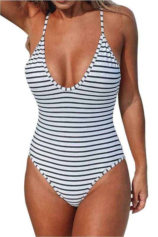 Photo 1 of Cupshe Women's Striped Back Cross Lasting Appeal One Piece Swimsuit Medium
