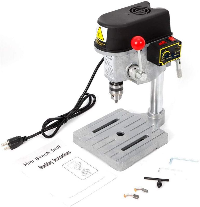 Photo 1 of 110V 340W 0-16000rpm 3-Speed Heavy Duty 1-10mm Bench Drill Press Workshop Mounted Drilling Chuck Drilling Stand Chuck Adjust Metal Wood Plastic Open Hole Milling Machine 
