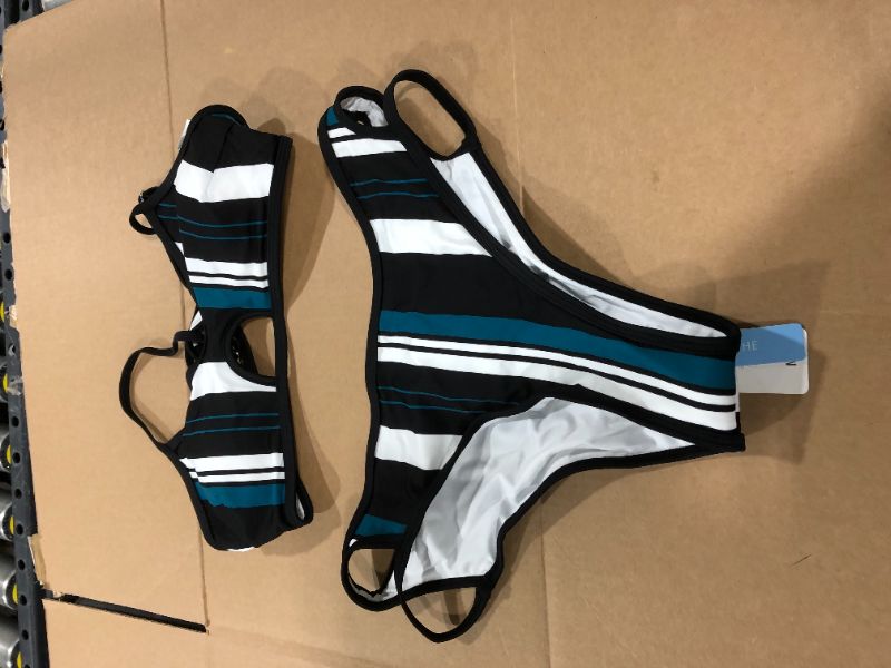 Photo 1 of Cupshe Blue White And Black Striped Bikini Medium 
 
