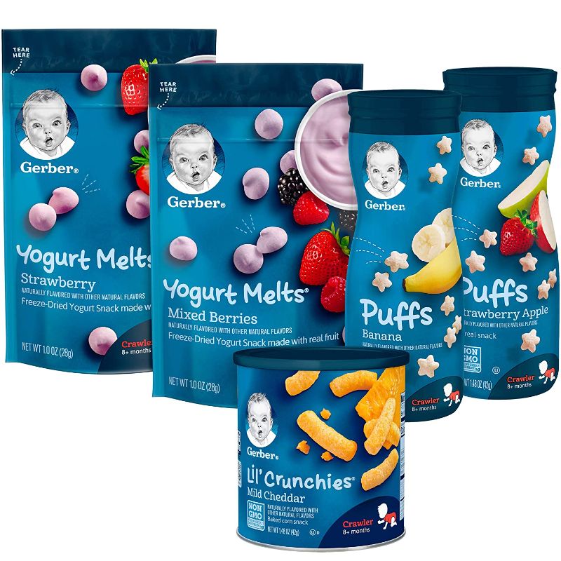 Photo 1 of Gerber Up Age Snacks Variety Pack - Puffs, Yogurt Melts & Lil Crunchies, 9 Count
Best By 12/23/21