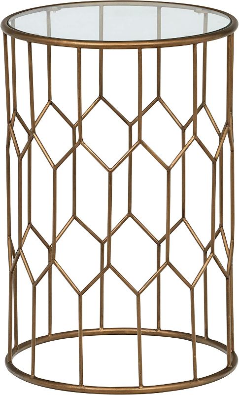 Photo 1 of Amazon Brand – Rivet Geometric Modern Glass and Metal Side End Table Stand, 15.6" W, Gold Finish
