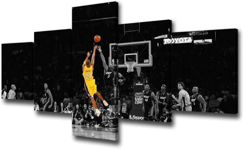 Photo 1 of Black and Yellow Background Match Wall Art Painting Basketball Player Kobe Bryant of Lakers at Staples Center in Los Angeles Pictures Print On Canvas for Home Decoration Ready to Hang -50"W x 24"H
