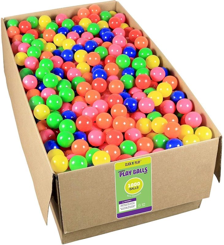 Photo 1 of Click N' Play Ball Pit Balls for Kids, Plastic Refill 2.3 Inch Balls, 1000 Pack, 6 Bright Colors, Phthalate and BPA Free
