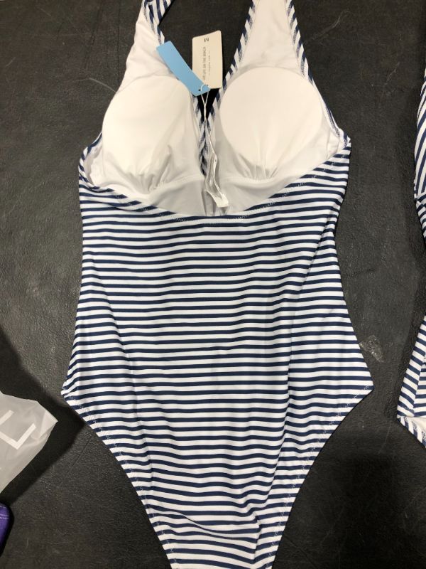 Photo 3 of Blue And White Stripe Halter One Piece Swimsuit
SIZE M