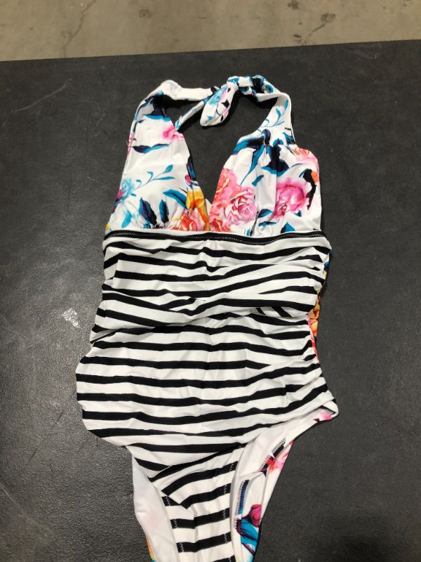 Photo 2 of Bold Floral And Stripe Halter One Piece Swimsuit
SIZE L