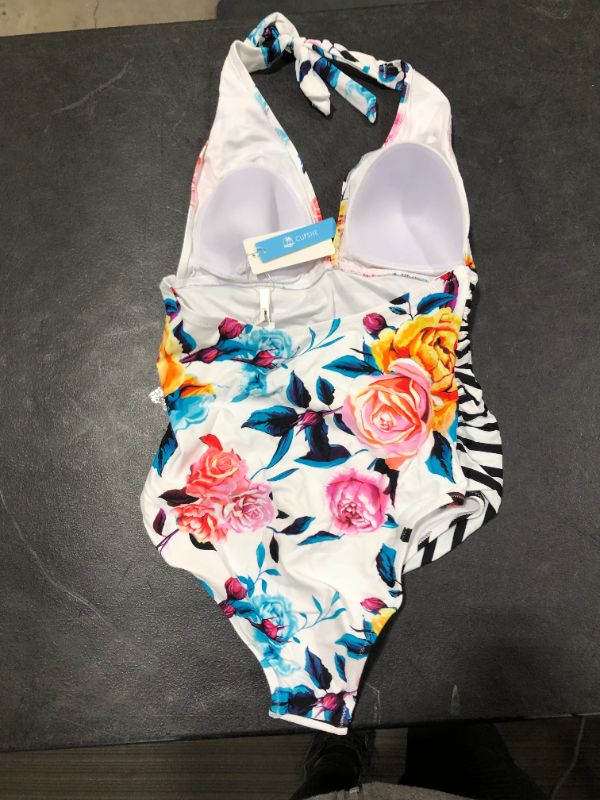 Photo 3 of Bold Floral And Stripe Halter One Piece Swimsuit
SIZE L