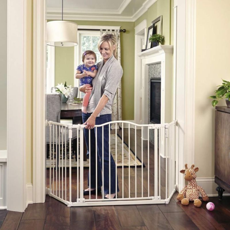 Photo 1 of Toddleroo by North States 72” wide Deluxe Décor Gate: Perfect safety solution for extra wide spaces with added one hand functionality. Hardware Mount. Fits 38.3 - 72” wide(30" tall, Warm White), 4954S
