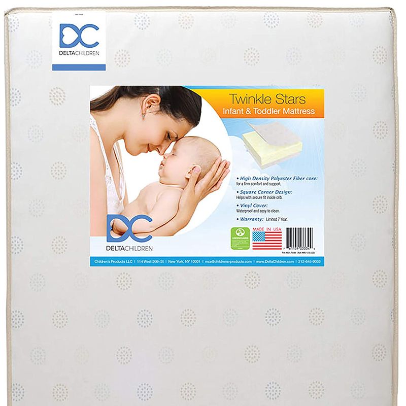 Photo 1 of Delta Children Twinkle Stars Dual Sided - Premium Sustainably Sourced Fiber Core Crib and Toddler Mattress