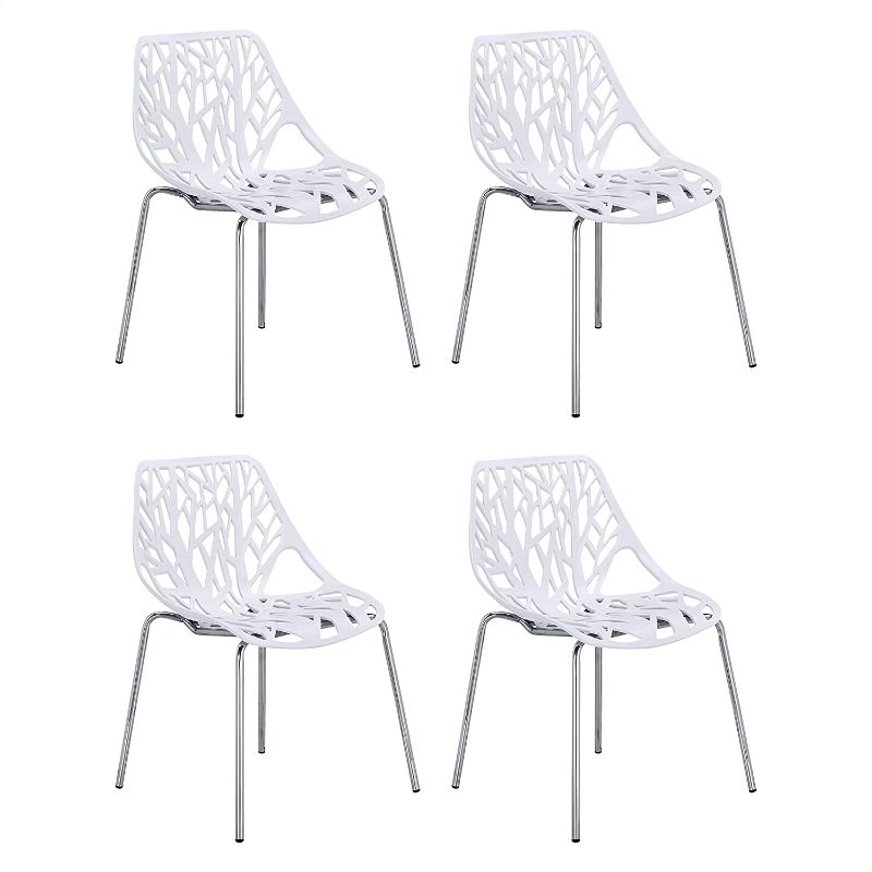 Photo 1 of CangLong Set of 4 Modern Mid Century Plastic Shell Hollow Out Chair with Matal Legs for Living, Bedroom, Kitchen, Dining, Waiting Room, PCs Pack-Light, White 4
