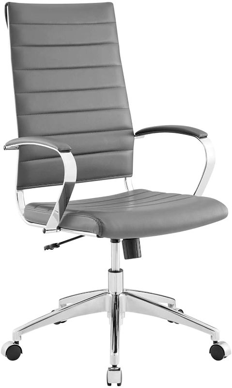 Photo 1 of Modway Jive Ribbed High Back Tall Executive Swivel Office Chair With Arms In Black
