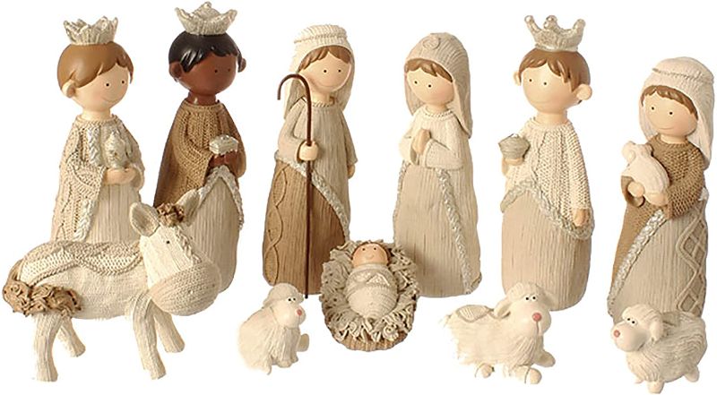 Photo 1 of 11-piece Faux Knit Style Holy Family Christmas Nativity Manger Set, 8.5 Inches
