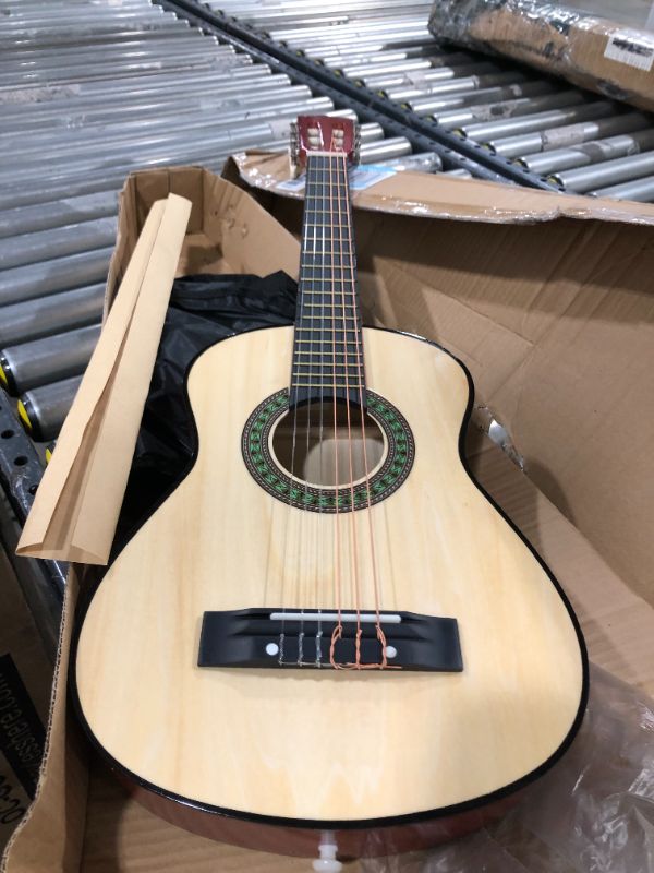 Photo 2 of 30" Left Handed Natural Wood Guitar With Case and Accessories for Kids/Boys/Beginners
