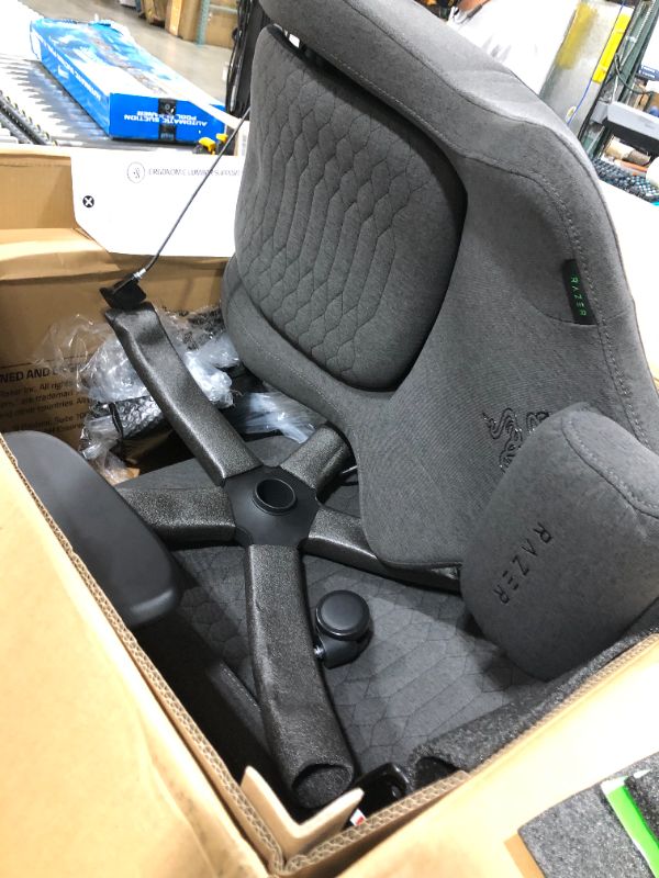 Photo 2 of Razer Iskur Fabric Gaming Chair: Ergonomic Lumbar Support System - Ultra-Soft, Spill-Resistant Fabric Foam Cushions - 4D Armrests - Engineered to Carry - Foam Head Cushion - Dark Gray
