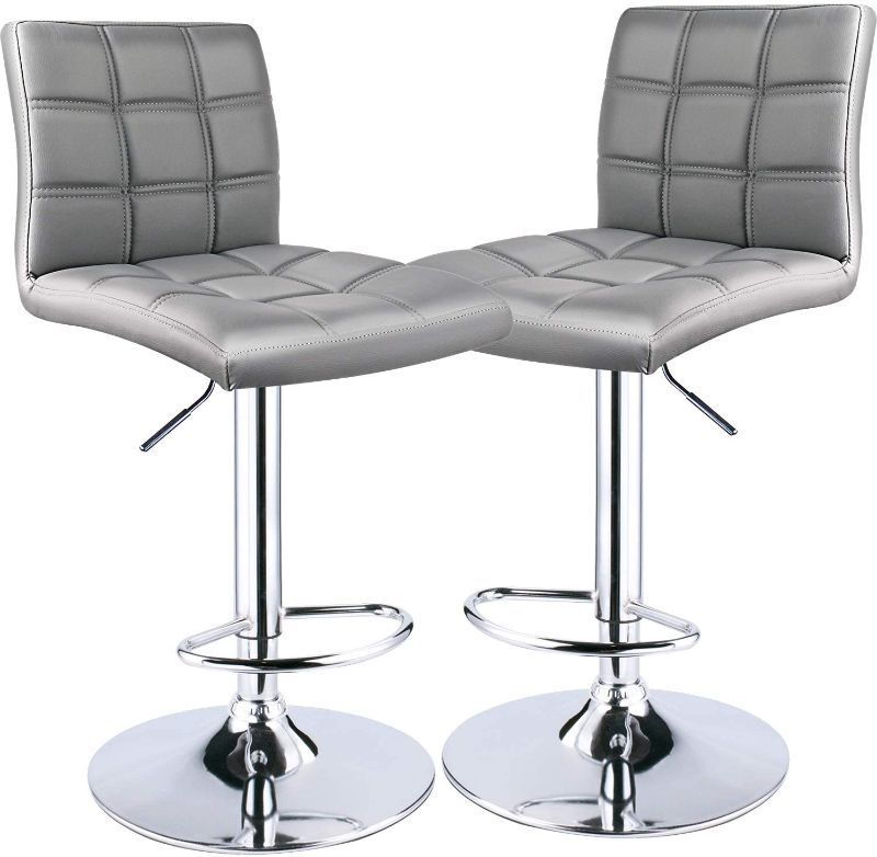 Photo 1 of Bar Stools, Adjustable Swivel Bar Stool Set of 2, Bar Chair with Back (Light Grey)