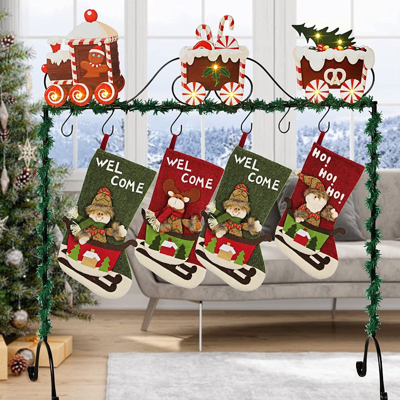 Photo 1 of FORUP Christmas Stocking Holder Stand Hangers, Christmas Candy Train Stocking Holder
