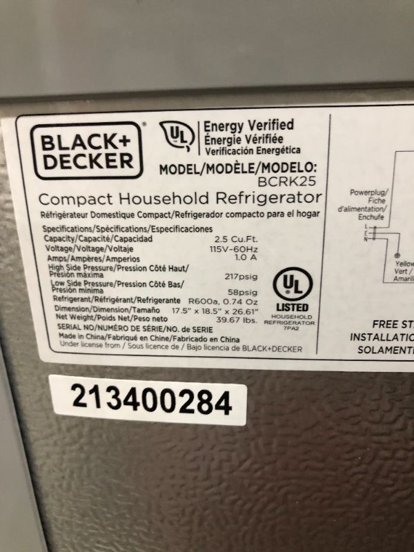 Photo 7 of BLACK+DECKER BCRK25 Compact Refrigerator