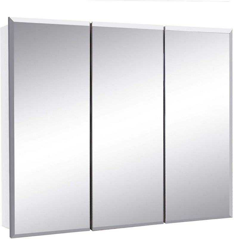 Photo 1 of FOR PARTS ONLY!!! Design House 597500 Cyprus Fully Assembled Frameless Mirrored Tri-View Surface or Recessed Mount Bathroom Medicine Cabinet, 36.3 x 30.1
