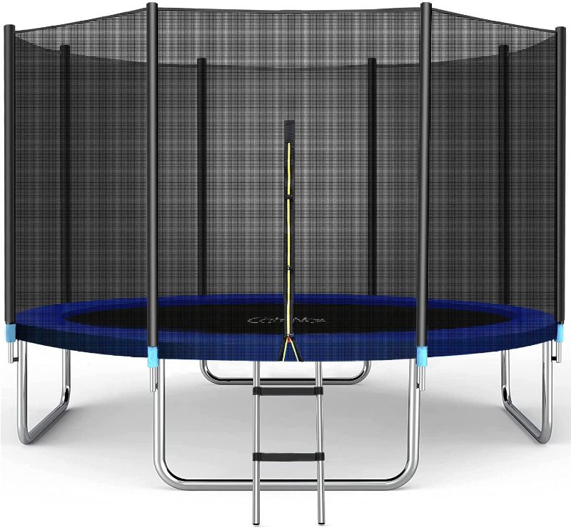 Photo 1 of CalmMax Trampoline 12FT 8FT ?Reinforced Type? to-Ground Net Poles Trampoline with Safety Enclosure- ASTM Approved - Combo Bounce Outdoor Trampoline for Kids and Adults
