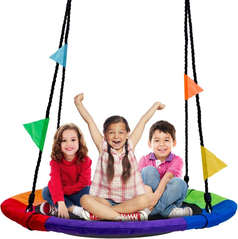 Photo 1 of Sorbus Saucer Tree Swing 40 Inch in Multi-Color Rainbow – Kids Indoor/Outdoor Round Mat Swing – Great for Tree, Swing Set, Backyard, Playground, Playroom – Accessories Included (Round )
