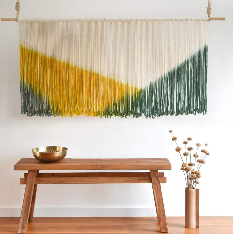 Photo 1 of Flber Large Wall Hanging Tie-Dye Yarn Tapestry Geometric Colorful Bohemian Wall Décor 59" Wx31 L (Green Yellow)
