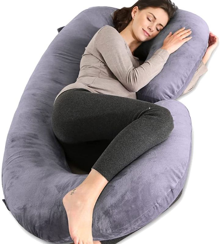 Photo 1 of Chilling Home Pregnancy Pillows for Sleeping, C Shaped Body Pillow Pregnant Pillows for Sleeping Full Body Pillow, Maternity Pillows for Sleeping 55 inch Pregnancy Body Pillow with Velvet Cover
