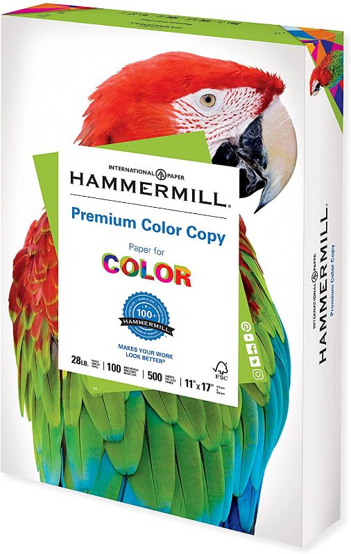 Photo 1 of Hammermill Printer Paper, Premium Color 28 lb Copy Paper, 11 x 17 - 1 Ream (500 Sheets) - 100 Bright, Made in the USA, 102541
