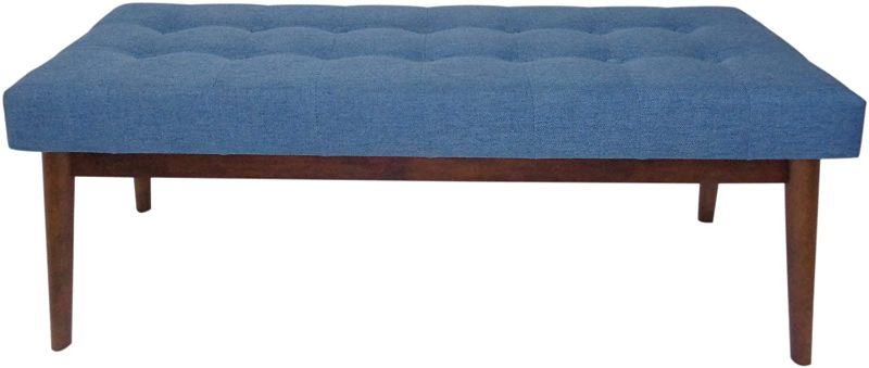 Photo 1 of Christopher Knight Home Flavel Mid-Century Tufted Fabric Ottoman, Blue / Walnut
