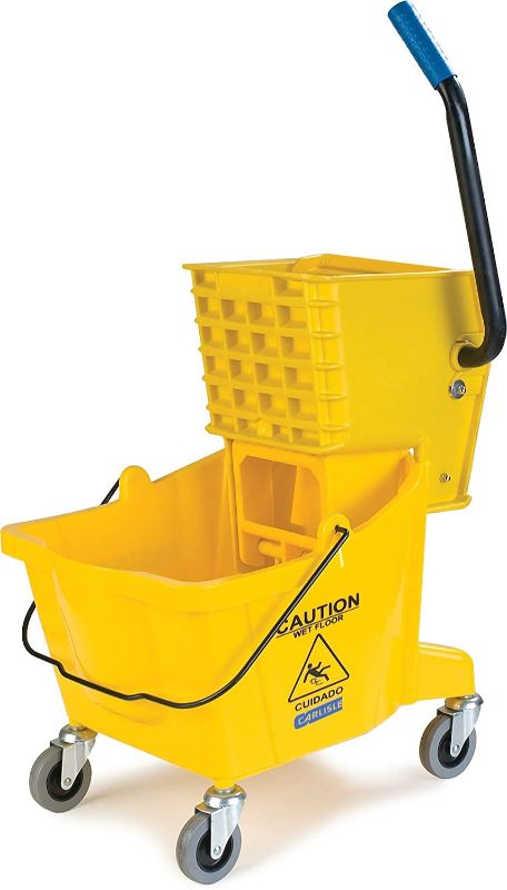 Photo 1 of Carlisle 3690804 Commercial Mop Bucket With Side Press Wringer, 26 Quart Capacity, Yellow
