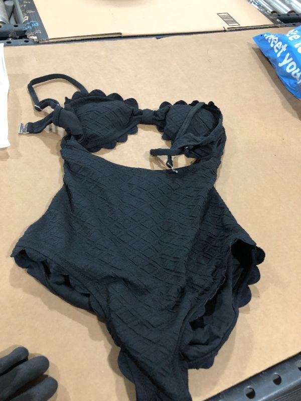 Photo 2 of Black Knotted Scalloped One Piece Swimsuit
SMALL 