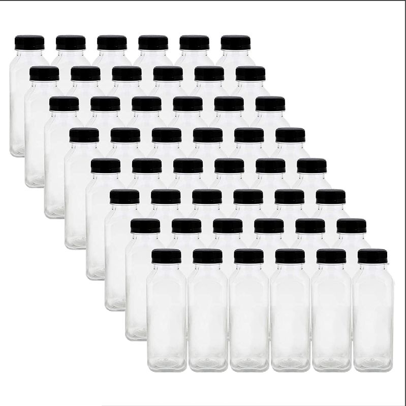 Photo 1 of 12oz Plastic Bottles with Caps, Clear 48pk - Empty PET Juice Containers Bottle in Bulk, Black Tamper Resistant Lids
