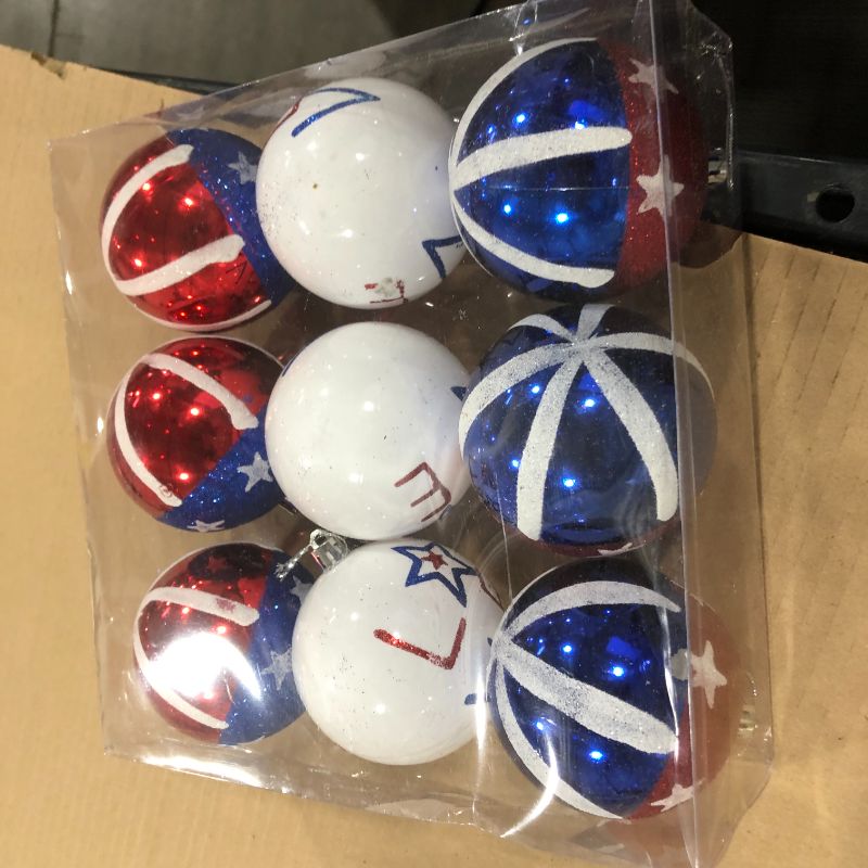 Photo 1 of 4th of July patriotic ball ornaments 9 pcs 3.14 in