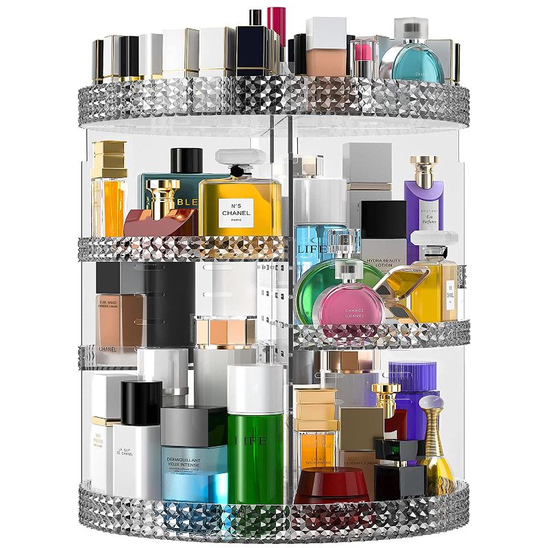 Photo 1 of 360 Rotating Makeup Organizer, Easy to Clean & Assemble, DIY Adjustable Shelves, Makeup Carousel Large Capacity 7-Layer Adjustable Makeup Display Case, Fits Skincare, Nail Polish, Plus Size, Gray
