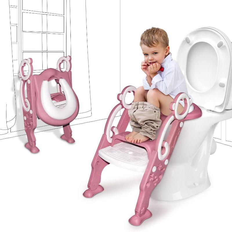 Photo 1 of GrowthPic Toddler Toilet Training Seat Ladder with Sturdy Non-Slip Wide Step and Soft Cushion for Girls
