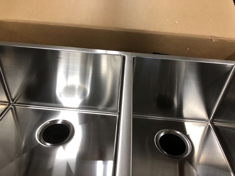 Photo 3 of 33 Inch Undermount 60/40 Double Bowl Kitchen Sink with 16 Gauge Stainless Steel, NoiseDefend™ Technology and Scratch-Resistant Finish
