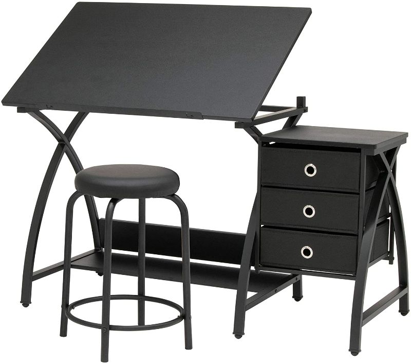 Photo 1 of SD STUDIO DESIGNS 2 Piece Comet Craft Table | Angle Adjustable Top and Stool | Black

