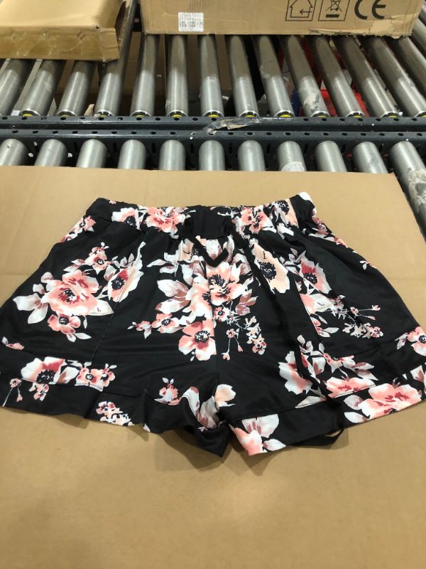 Photo 1 of FLORAL SATIN SHORTS FOR WOMEN BLACK AND PINK SMALL 2 POCKETS ON FRONT AND BACK...