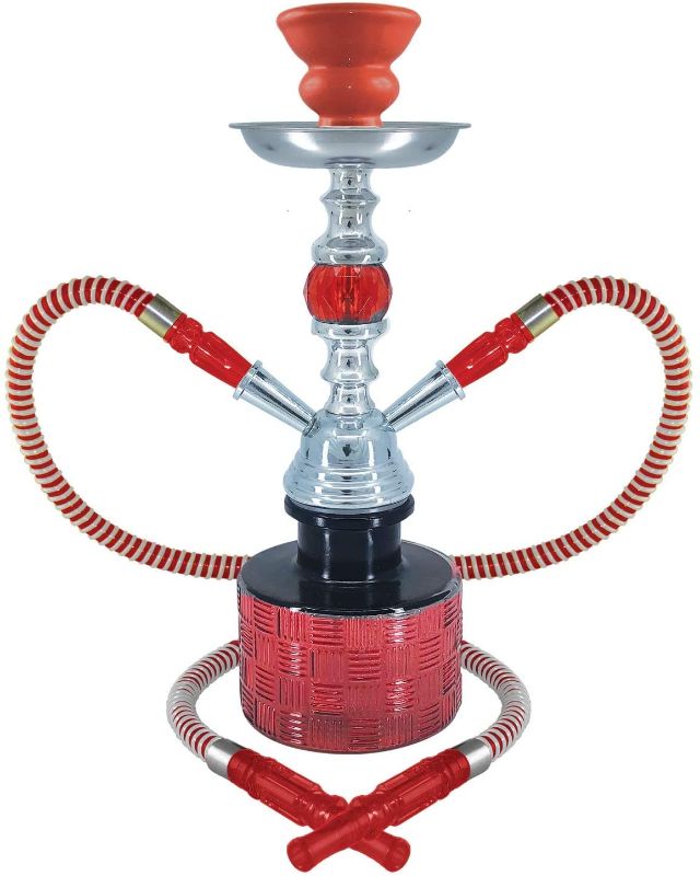 Photo 1 of 13 Inches Ripple Complete Hookah Set, Modern 2 Hose Hookah Kit with Hookah Accessories - Red 2 Hose Hookah Set