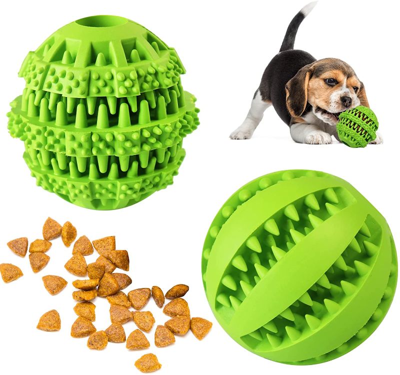 Photo 1 of Nevperish 2 Pack Treat Dispensing Dog Toys Dog Chew Toys Puppy Teething Chew Balls Interactive Rubber Toy Balls Busy Toys for Small Medium Large Dogs