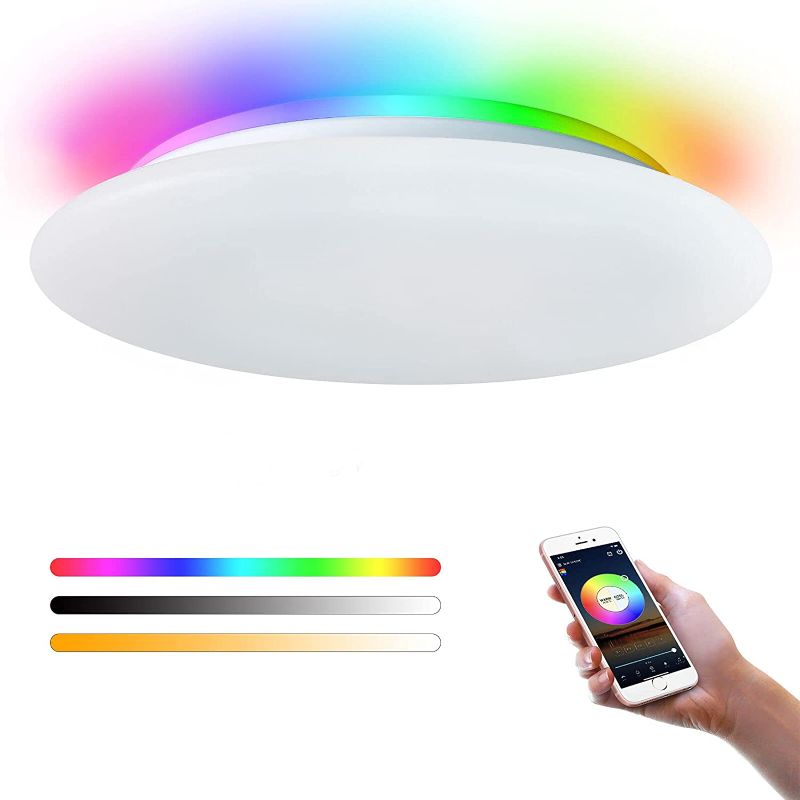 Photo 1 of Bunpeon Smart LED Ceiling Light fixtures, Compatible with Alexa, Google Home, 24W Remote Control, APP Control, dimmable 2700-6500K RGB, Flush Mount , Suitable for Bedroom, Living Room and Kitchen.