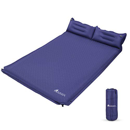 Photo 1 of YOUKADA Sleeping-Pad Foam Self-Inflating Camping-Mat for Backpacking Sleeping Pad Double Sleeping Mat Camping Pad 2 Person Camping Mattress with Pillow for Hiking Camping Gear (Navy, Large)