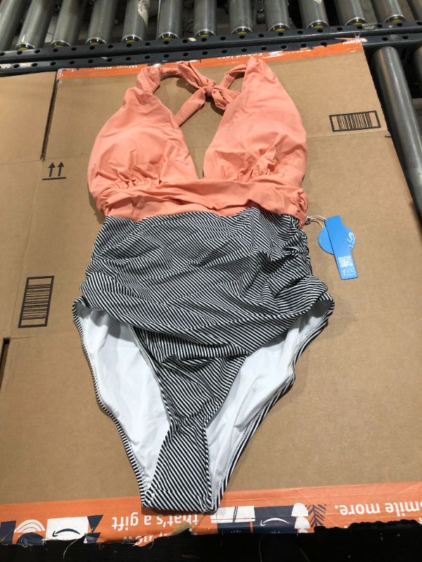 Photo 1 of Cupshe Keeping You Accompanied One Piece Swimsuit Peach with Stripped bottom 
