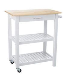 Photo 1 of Amazon Basics Kitchen Island Cart with Storage, Solid Wood Top and Wheels - Natural / White
