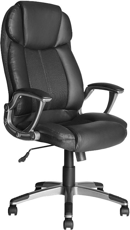 Photo 1 of JJS High Back Swivel Executive Office Chair, Ergonomic Adjustable Home Computer Padded Leather Desk Chair with Wheels and arms Rest Back Lumbar Support, Black
