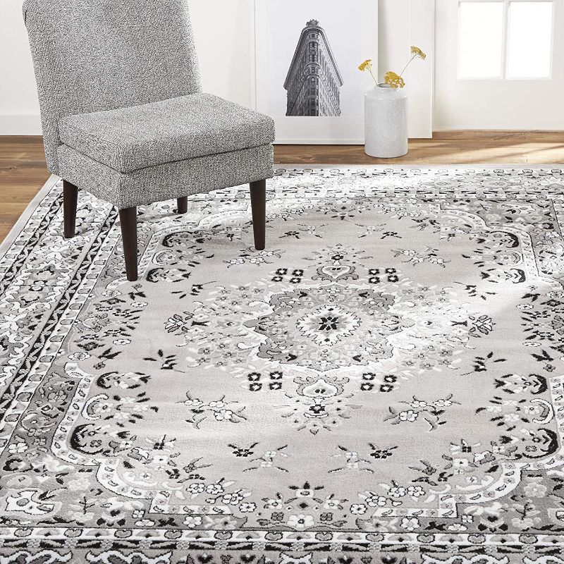 Photo 1 of Home Dynamix Premium Sakarya Traditional Medallion Border Area Rug, Gray, 5'2"x7'4" Rectangle