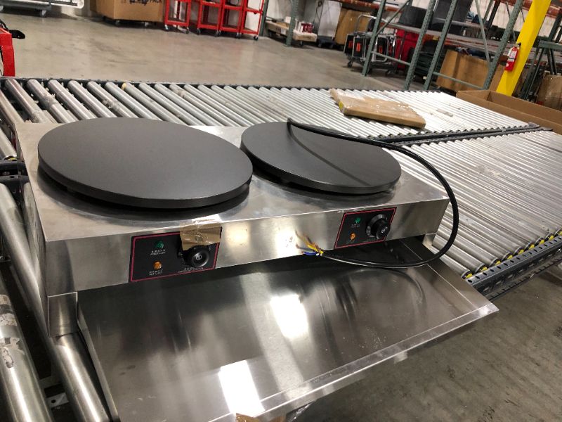 Photo 8 of Commercial Crepe Maker, 16" Stainless Steel Double Hotplate Electric Crepe Maker Machine 3KW+3KW Non-Stick Pancake Maker Temperature Adjustable 50-300? (122-572?)
