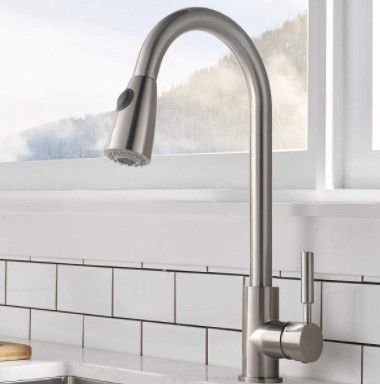 Photo 1 of Comllen Commercial Single Handle High Arc Brushed Nickel Pull out Kitchen Faucet