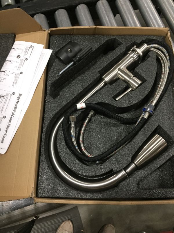 Photo 1 of Comllen Commercial Single Handle High Arc Brushed Nickel Pull out Kitchen Faucet
